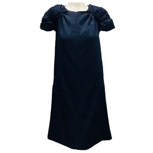 MARNI NAVY BLUE CAP SLEEVED RAW EDGE MIDI COCKTAIL DRESS